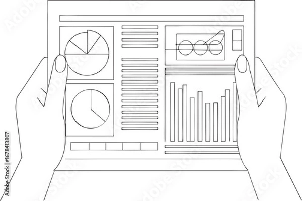 Fototapeta Hands holding tablet displaying charts and graphs vector