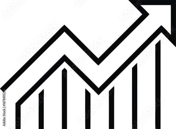 Fototapeta Black arrow graph trending upwards with vertical bars