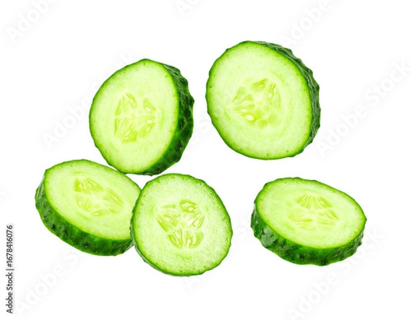 Fototapeta Fresh Cucumber Slices with Water Splash – Transparent PNG