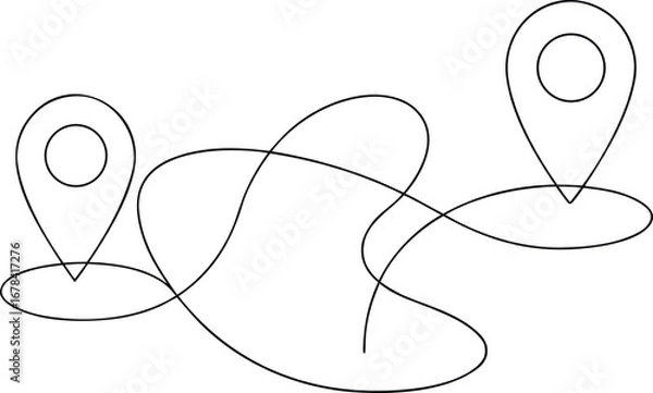 Fototapeta Two black map pin icons connected by a winding line