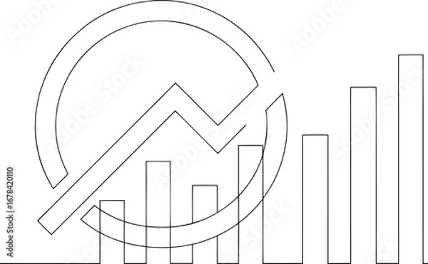 Fototapeta Black line art graph with rising bars and circular arrow
