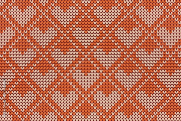 Fototapeta Knitting vector illustration. Knitted heart pattern. Cute seamless pattern. Winter fabric pattern. Valentine's Day.