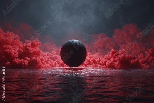 Obraz Dark sphere on red-tinted water