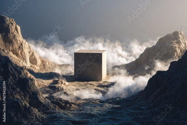 Obraz A beige cube sits on a mountain pass