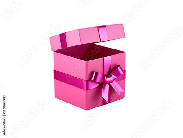 Fototapeta Png 3d illustration of open pink gift box with ribbon and bow isolated on transparent background transparent background
