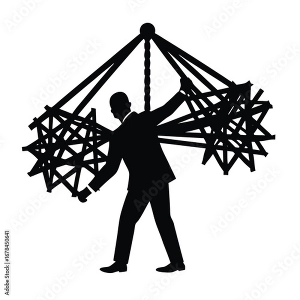 Obraz Silhouette vector man in suit carrying complex structure