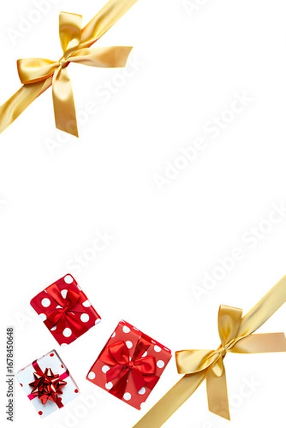 Fototapeta Png 3d illustration of festive gifts with ribbons and bows isolated on transparent background transparent background