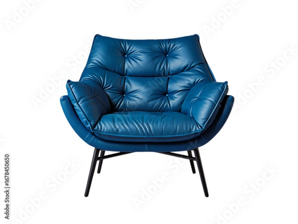 Fototapeta Png 3d illustration of elegant blue armchair with a modern design isolated on transparent background transparent background