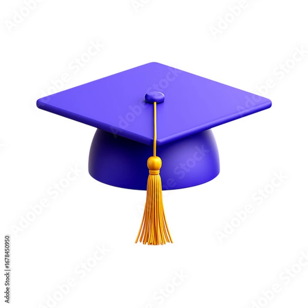 Fototapeta Png 3d illustration of graduation cap with tassel isolated on transparent background, symbolizing academic achievement transparent background