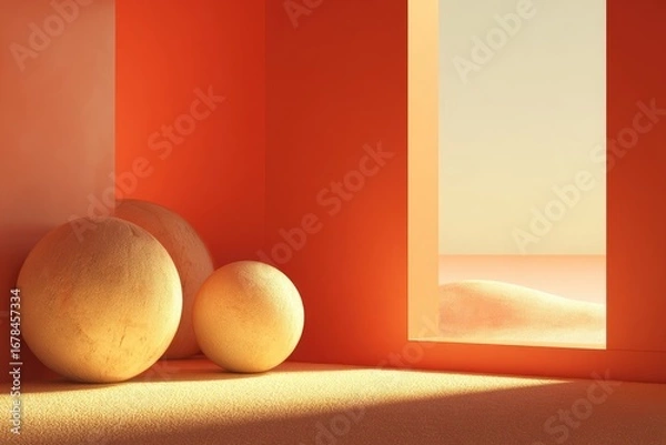 Obraz Warm, sunlit room with spheres