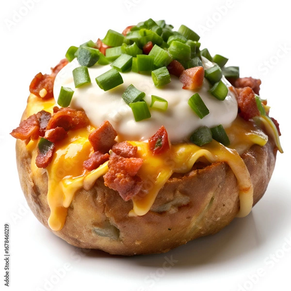 Fototapeta Loaded Baked Potato with Bacon Bits and Sour Cream