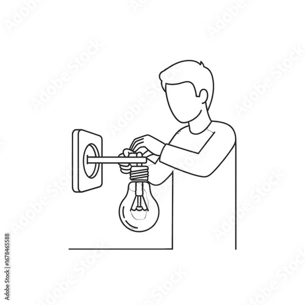 Fototapeta Illustration of Man Replacing Light Bulb with a Switch on a White Background
