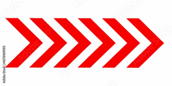 Fototapeta Abstract pattern of repeating red chevron arrows pointing to the right on a white background