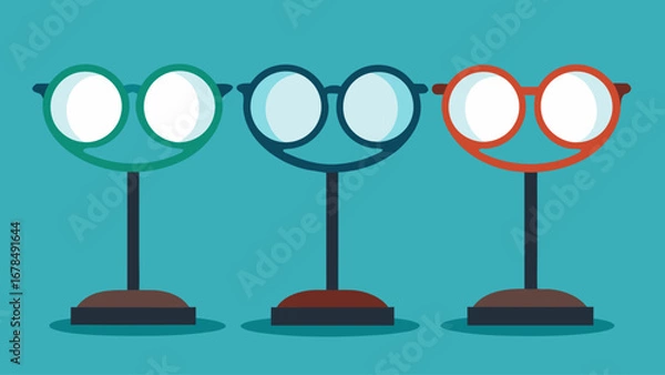 Fototapeta Three glasses with different colors and sizes are standing on a blue background. The glasses are arranged in a row, with the tallest one on the left, the middle one in the middle