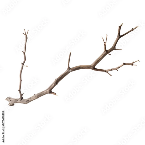 Fototapeta A bare tree branch with small twigs and buds on a transparent background. Suitable for spooky Halloween themes and holiday crafts.