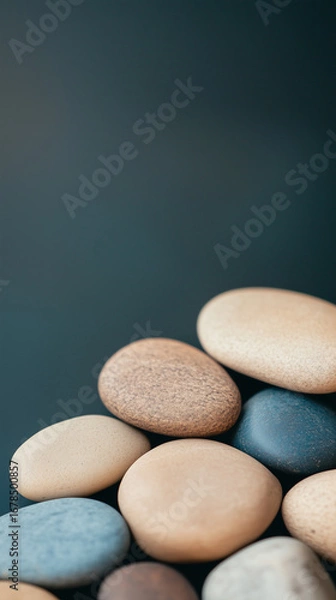 Fototapeta Pile of smooth stones in various colors resting on a dark surface