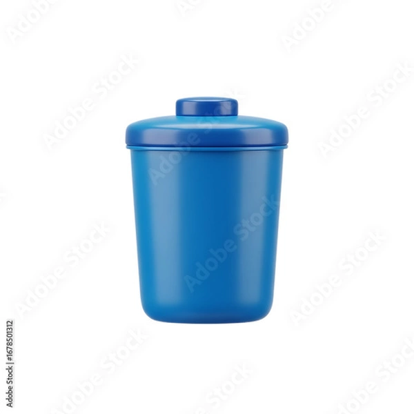 Obraz 3d icon of a blue trash can with a lid, used for collecting and disposing of waste, isolated on transparent background