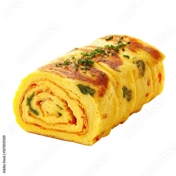 Fototapeta Rolled omelet close up on transparent background