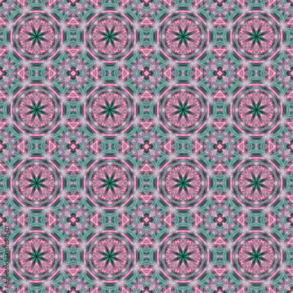 Fototapeta Raster illustration. Native batik seamless pattern. Ethnic boho style. Seamless tribal tiles texture.