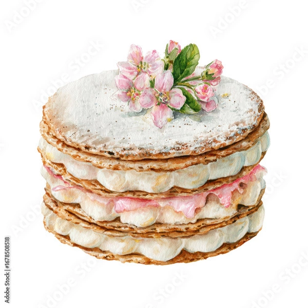 Fototapeta Layered cake with flowers on transparent background