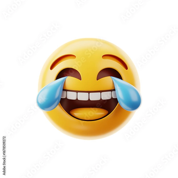 Fototapeta Joyful emoji laughing with tears of joy on black background