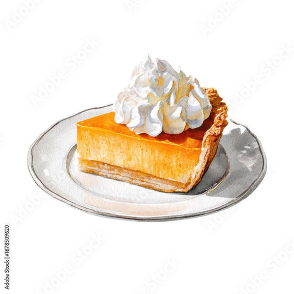 Fototapeta A slice of pumpkin pie on transparent background