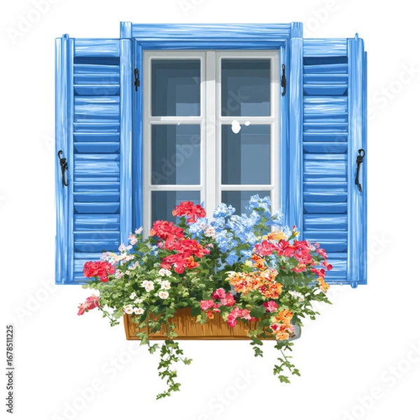Fototapeta Window box with flowers on transparent background