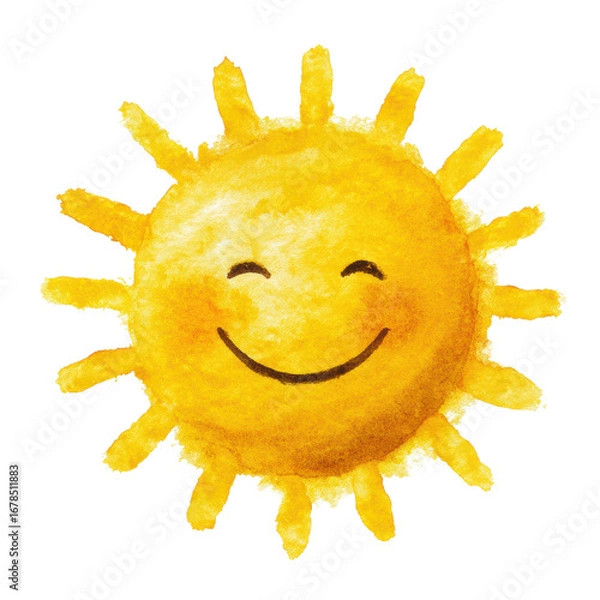 Fototapeta A smiling sun drawing on transparent background