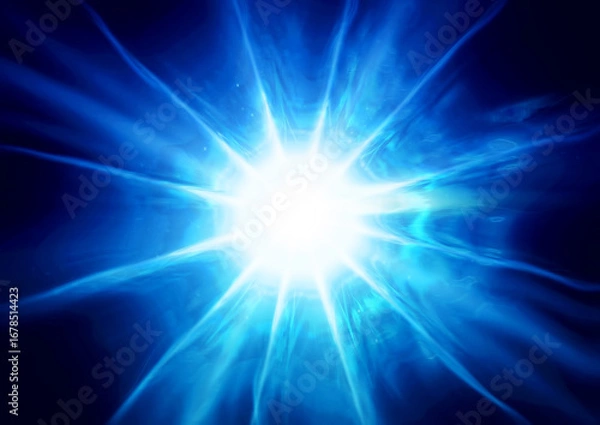 Fototapeta 黒背景に光り輝く星と光線の3dイラスト