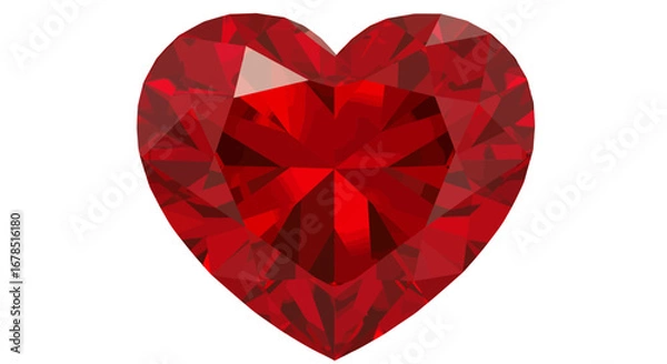 Fototapeta A radiant ruby gemstone cut into a perfect heart shape, symbolizing love and luxury, isolated on a clean white background.