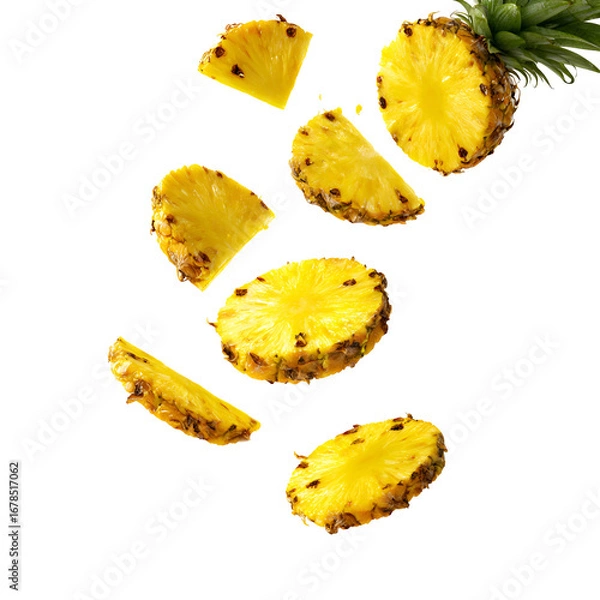 Fototapeta Flying Pineapple Slices Isolated