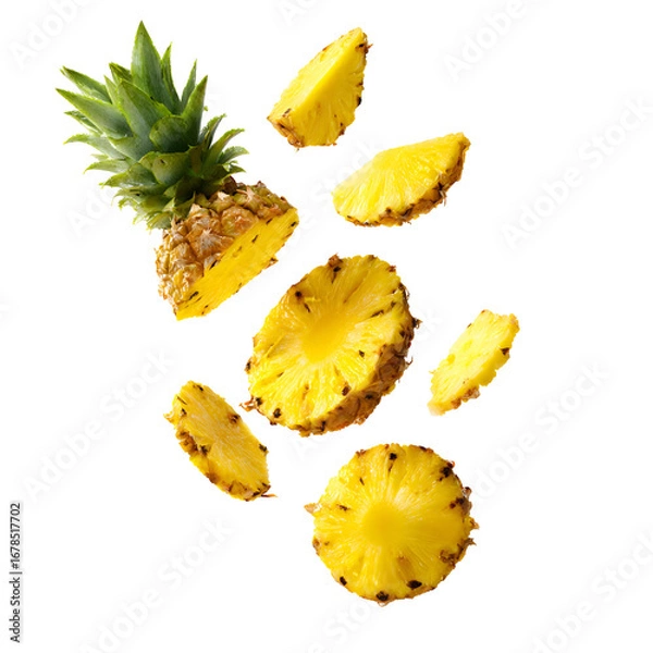Fototapeta Flying Pineapple Slices Isolated