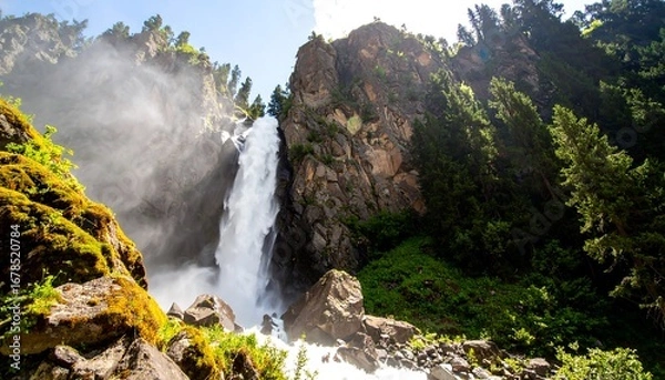 Obraz Mountain waterfall cascading down rocky cliffs (2)