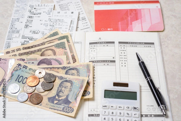 Obraz 家計簿、豊かで楽しい家庭生活を送るために必要な支出と収入を管理する