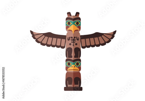 Obraz Totem pole with eagle wings bear  bird figures flat vector image