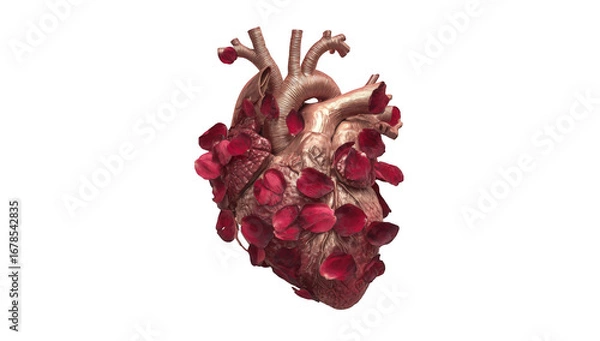 Obraz A 3D model of a heart adorned with rose petals