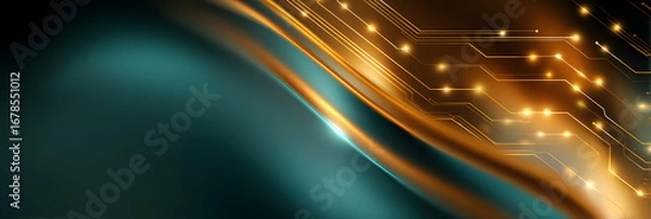 Fototapeta dark gradient with copper circuit lines and ai filter in abstract technology minimal digital tones
