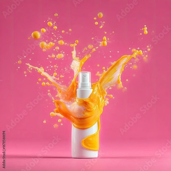 Obraz Bright yellow spray bottle explodes in a splash