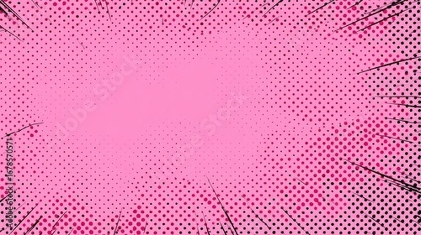 Obraz Pink comic book background with halftone dots and radial lines