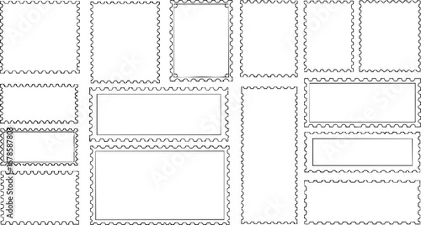 Fototapeta Collection of blank postage stamp outlines perfect for creative design projects