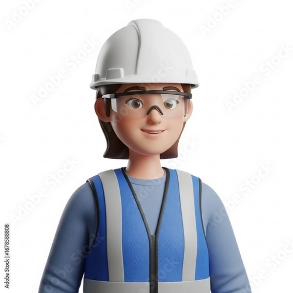 Obraz female construction worker on white background