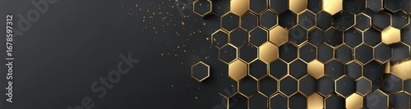 Obraz Abstract background with layered gold and black hexagons