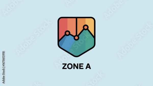 Fototapeta A stylized logo featuring a shield shape with a graph inside and the text zone a below it on blue