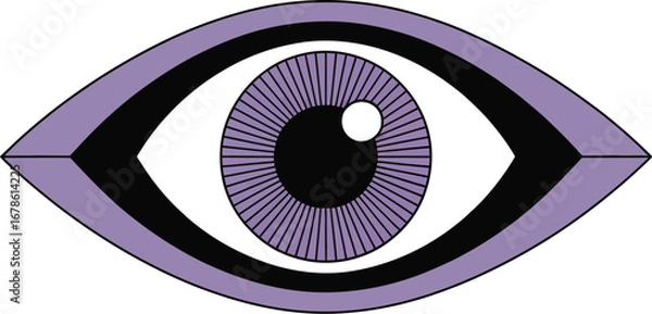 Fototapeta A stylized eye illustration with a purple iris and black pupil on a white background design element