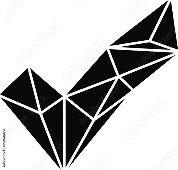 Fototapeta A geometric black and white check mark made of triangles and lines forming a polygonal design shape