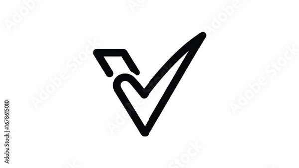Fototapeta A minimalistic black and white illustration of a stylized check mark with a unique design element