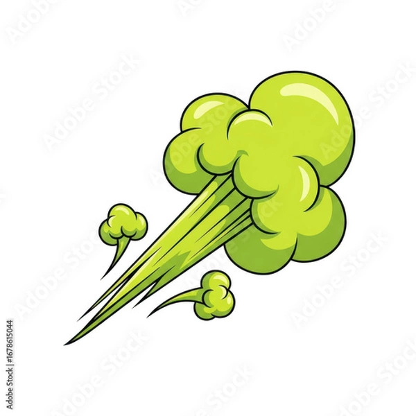 Fototapeta Green cartoon fart cloud with motion lines for humorous effect