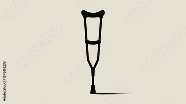 Fototapeta A simple graphic illustration of a black crutch against a plain light beige colored background