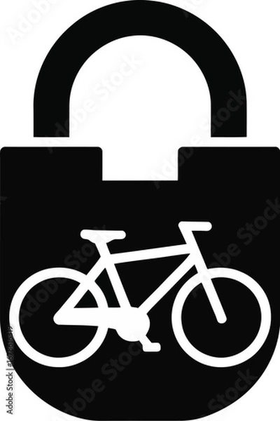 Fototapeta A black padlock with a white bicycle silhouette inside symbolizing bike security and protection idea