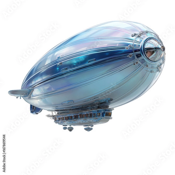 Fototapeta Stunning futuristic airship design with transparent glass and chrome details, perfect for travel and technology concepts
